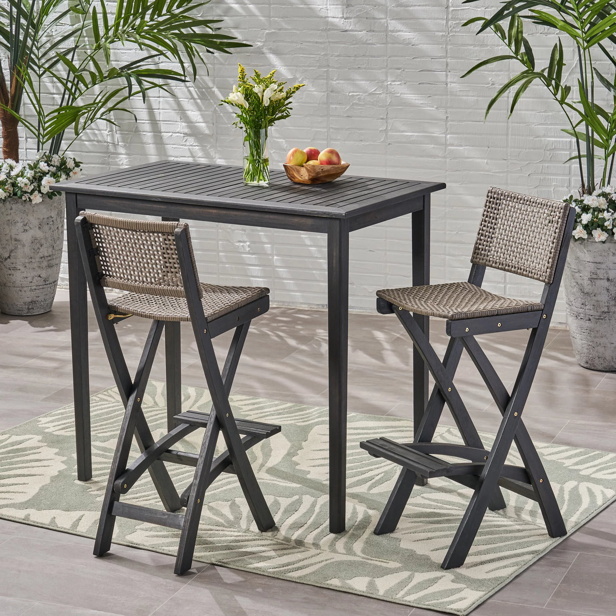 3-Pc Wood and Wicker Bar Height Set G53218
