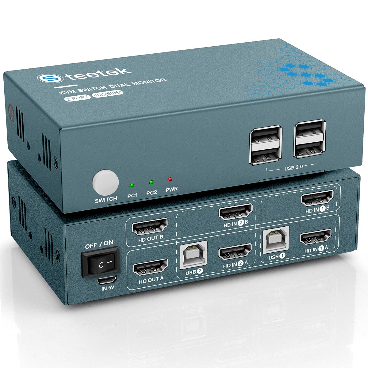 KVM Switch Dual Monitor HDMI 2 Port, 4K @ 60Hz, 4 USB 2.0 Hub F2635