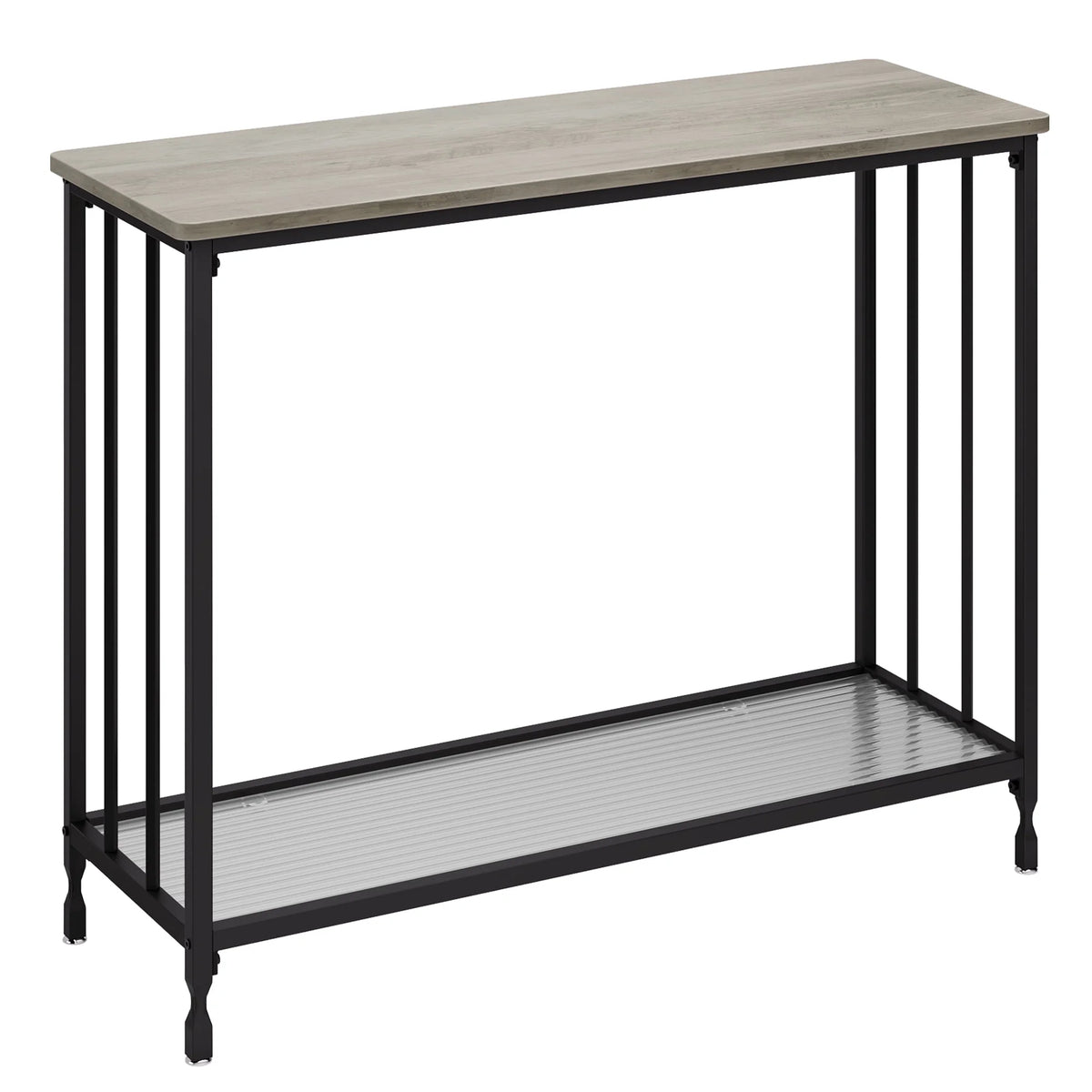 Gray Console Table with Glass Shelf and Metal Frame K917066