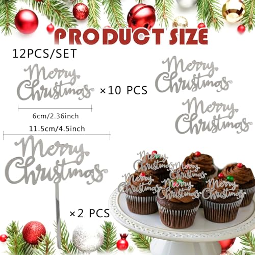 12 Pcs Christmas Cake Toppers Acrylic Mirror Gold U26851