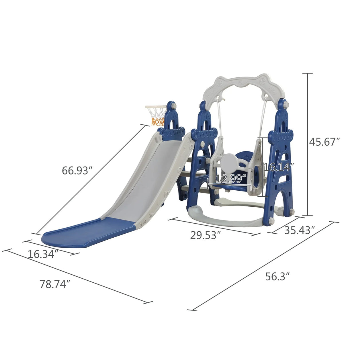 3 in 1 Kids Slide and Swing Set with Basketball Hoops T767061