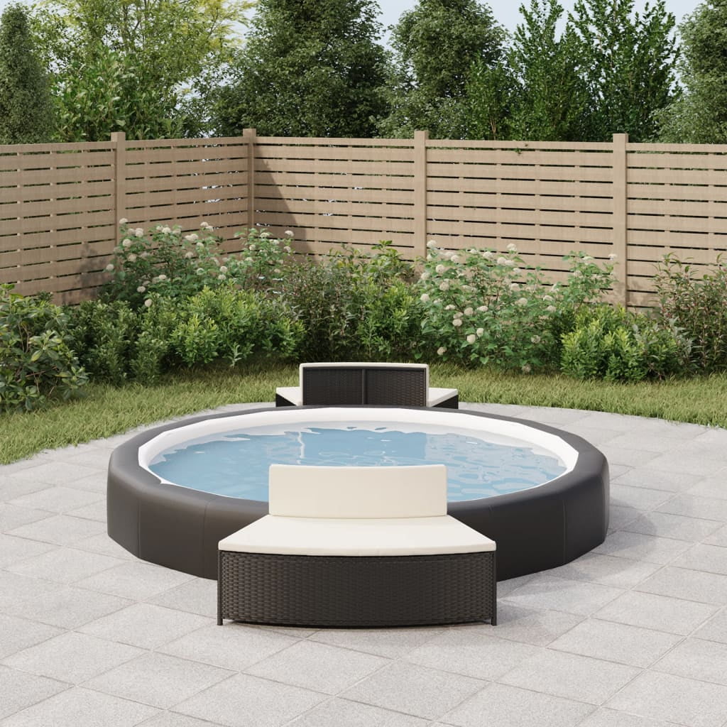 Black Poly Rattan Spa Benches with Cushions 2 pcs Z553103