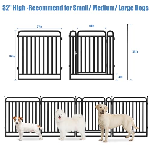 32 Inch 16 Panels Foldable Metal Dog Playpen with Doors H418
