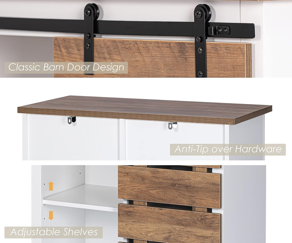 Farmhouse Sliding Slat Door Storage Console with Barn Door E24503