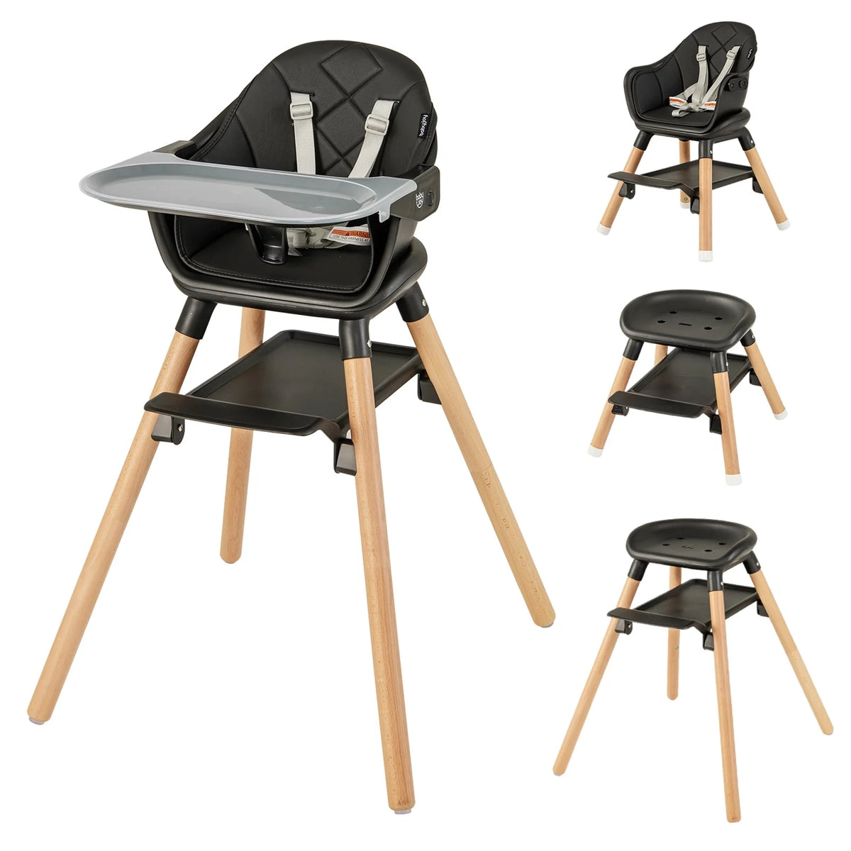 Convertible Wooden Baby Highchair with Removable Tray Y682516