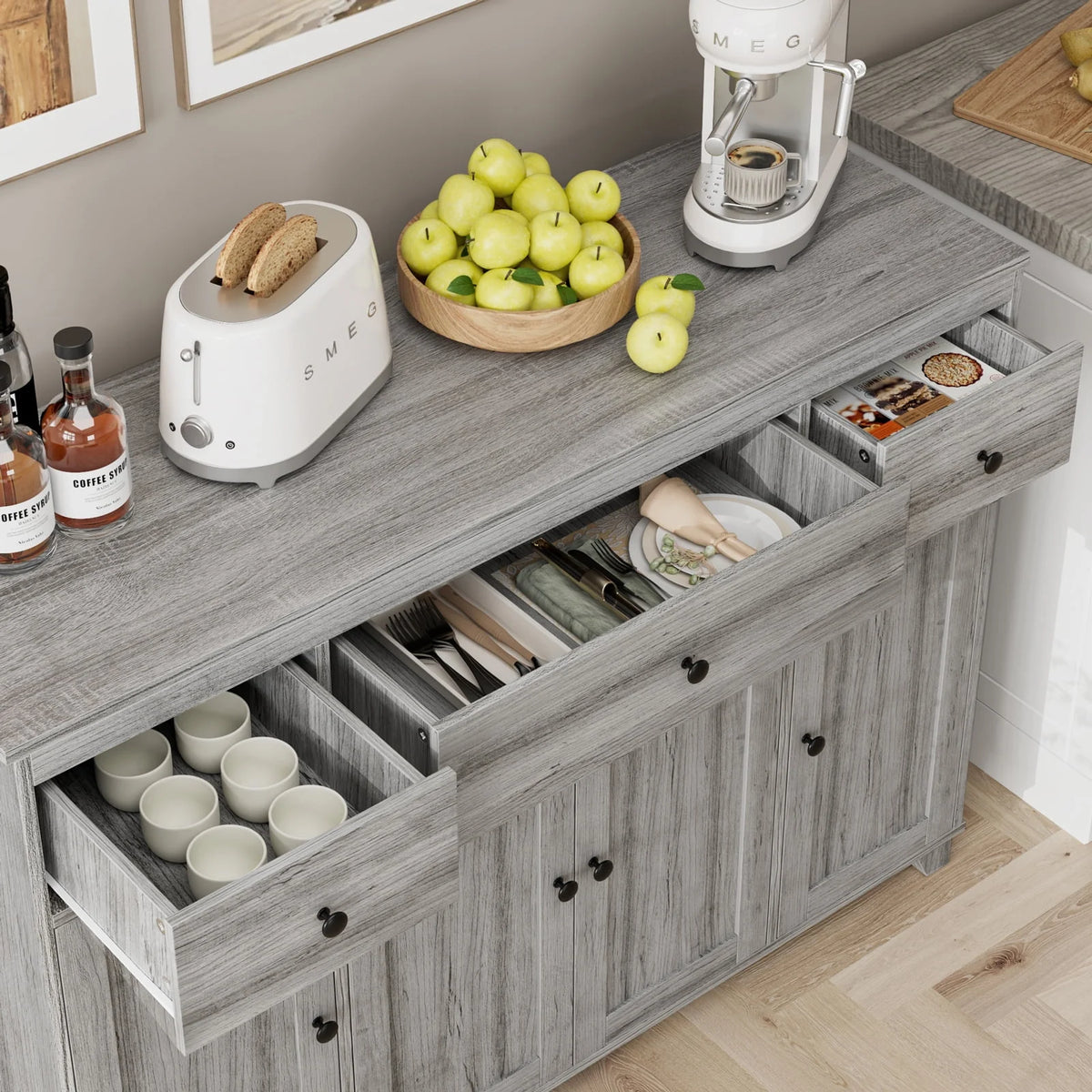 White 3 Drawer Buffet Sideboard Cabinet M4041