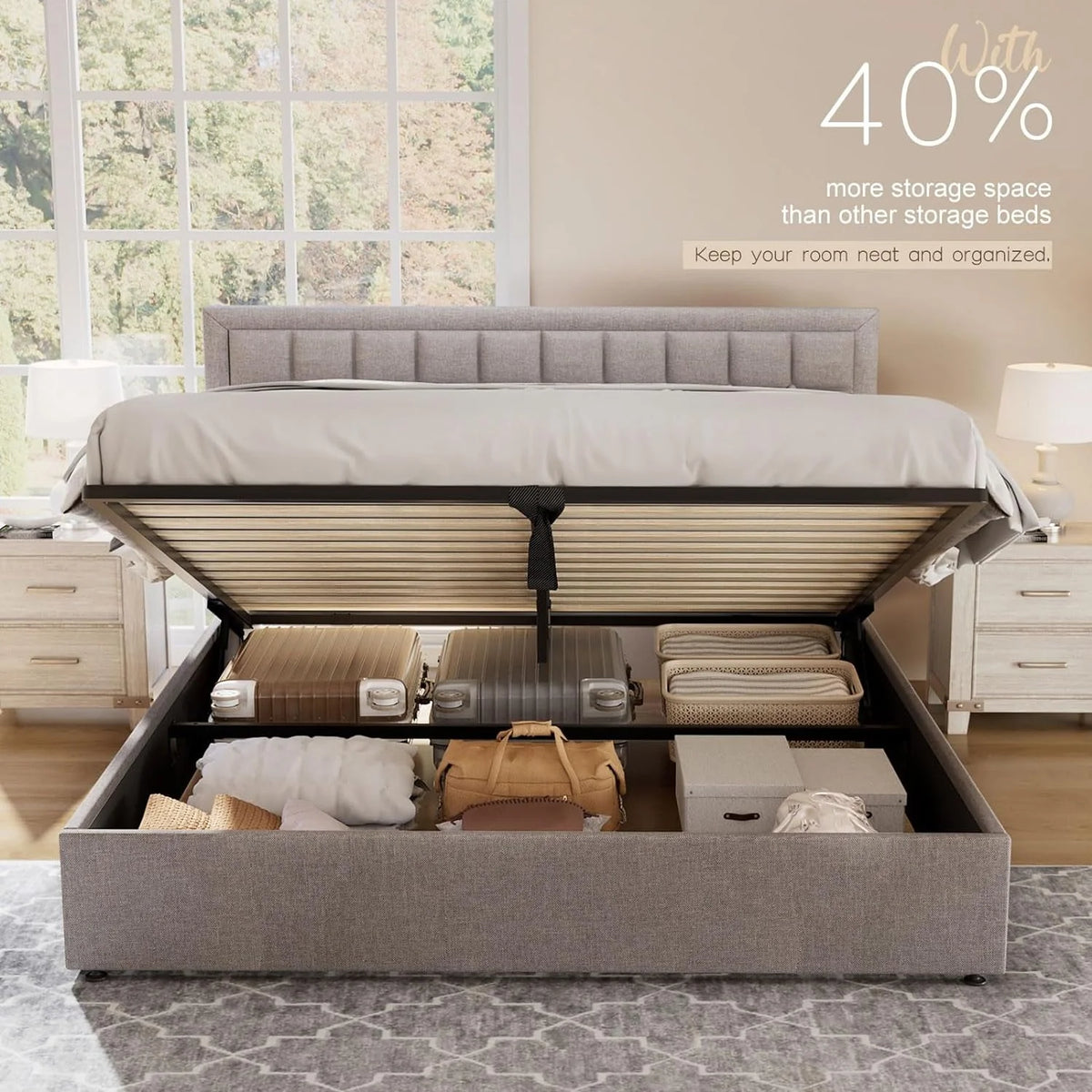 King Size Lift Up Storage Upholstered Platform Bed Frame O1828