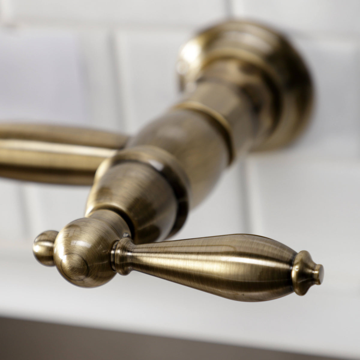 Antique Brass Wall-Mount Pull-Down Sprayer Kitchen Faucet B51436