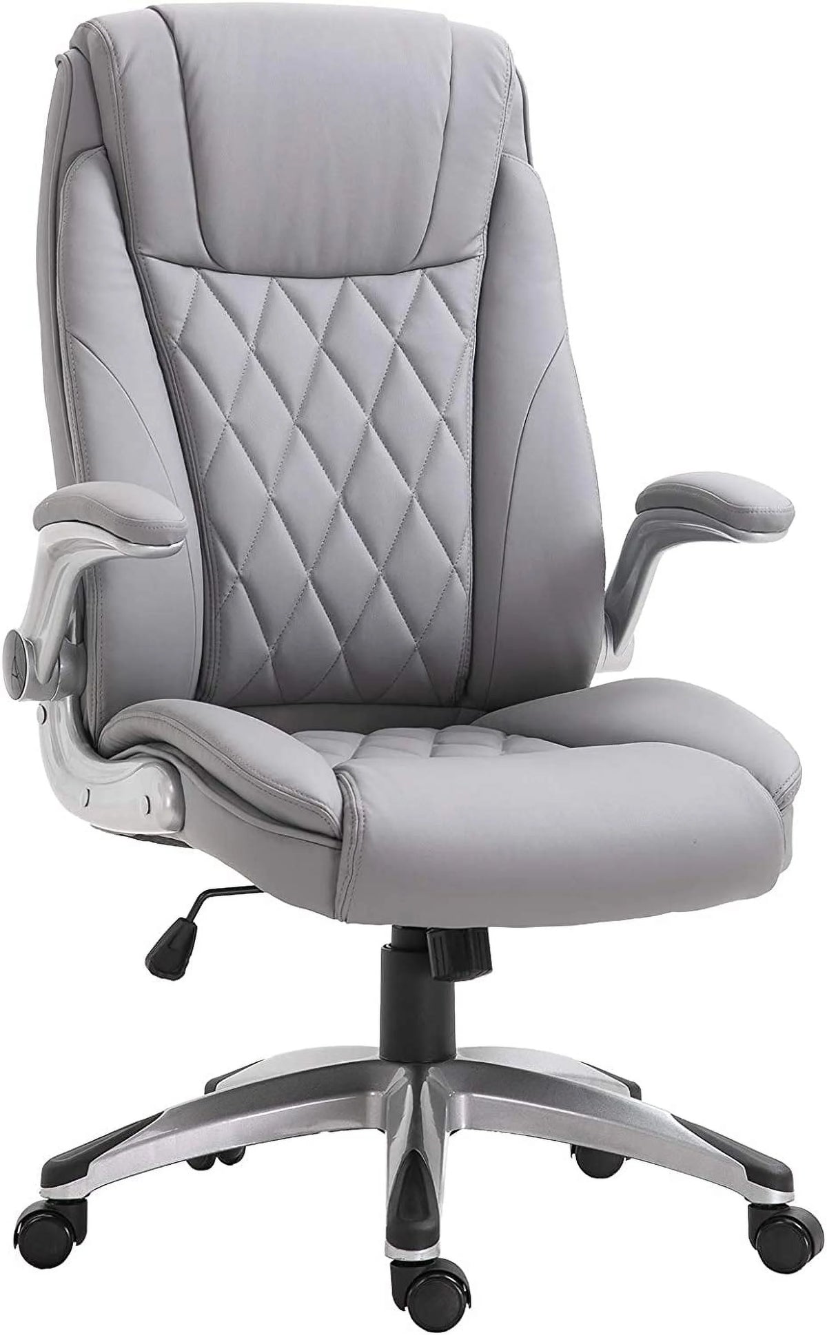 Grey Faux Leather Ergonomic Home Office Chair with Flip Up Arms Y69916