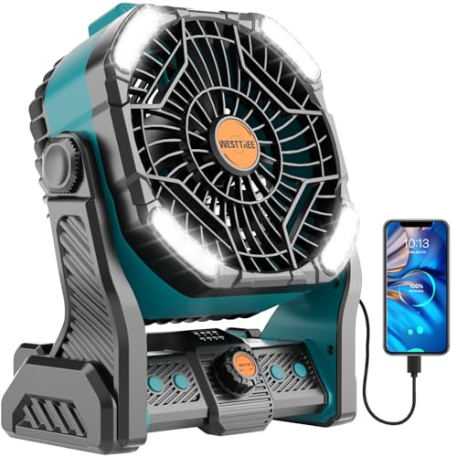 20000mAh Camping Fan with LED Lantern USB Rechargeable 4 Speeds Black W6820