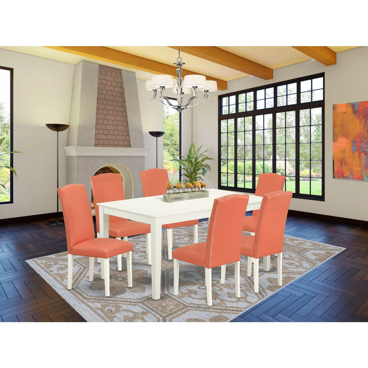 7Pc Rectangle 60" Dining Table And 6 Parson Chair O15425