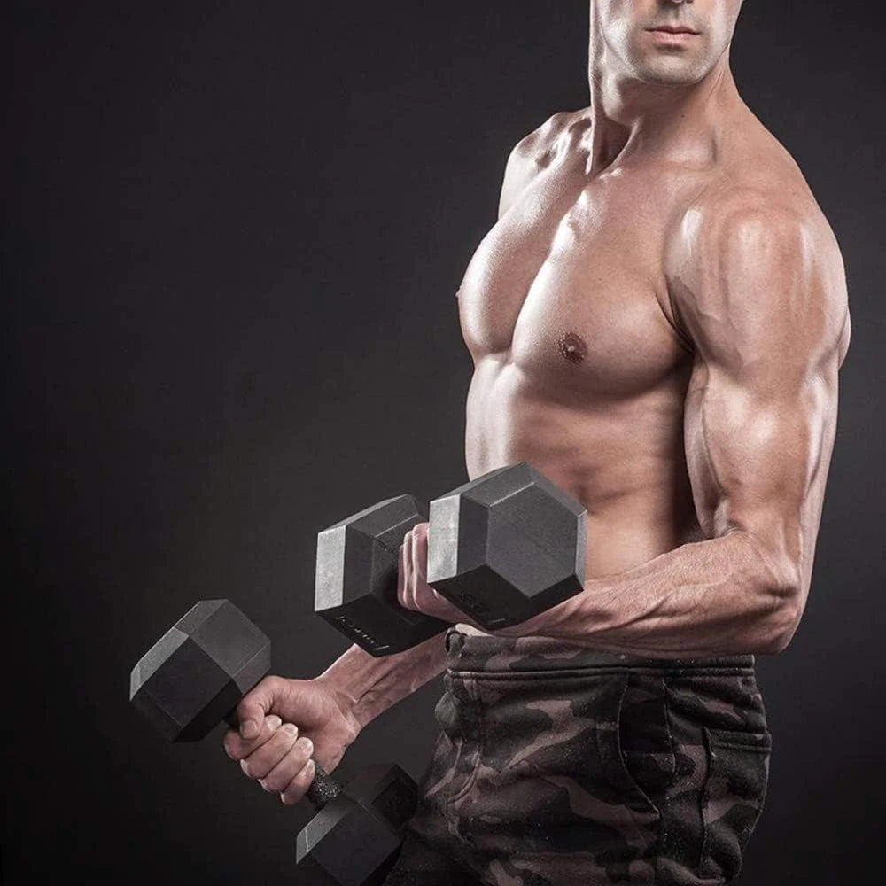 65lbs Rubber Coated Cast Iron Hex Dumbbell Set B216256