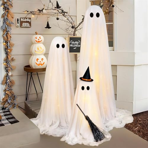 3 Pack Light Up Ghosts Halloween Decoration with Timer Remote E66262