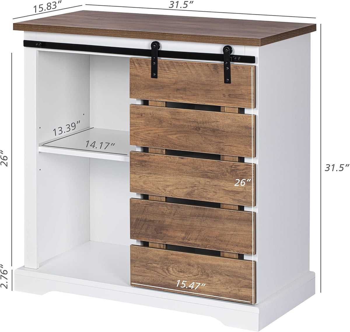 Farmhouse Sliding Slat Door Storage Console with Barn Door E24503