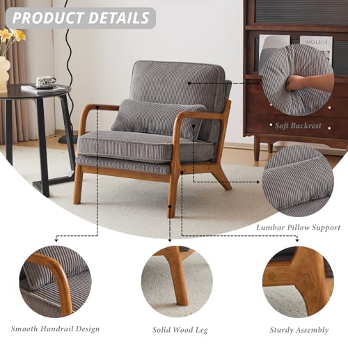 Corduroy Upholstered Accent Chair with Pillow T769398