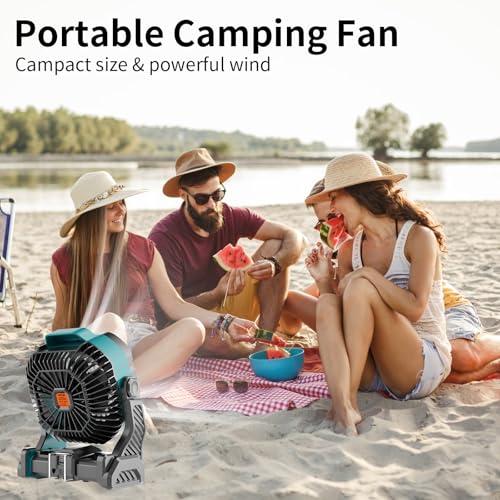 20000mAh Camping Fan with LED Lantern USB Rechargeable 4 Speeds Black W6820