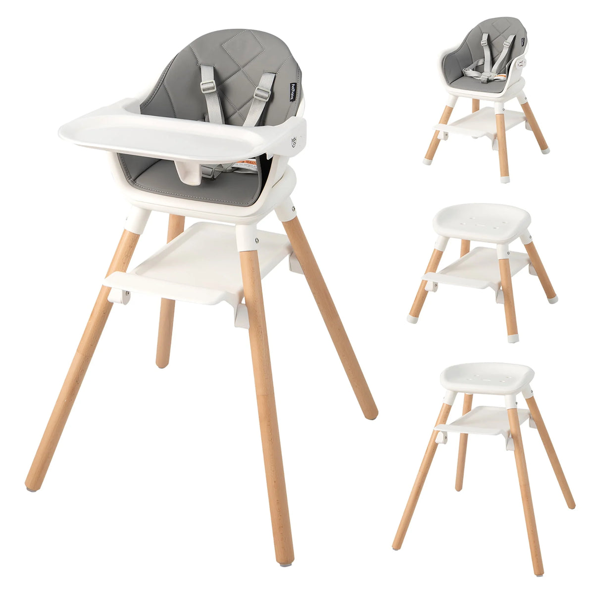 Convertible Wooden Baby Highchair with Removable Tray Y682516
