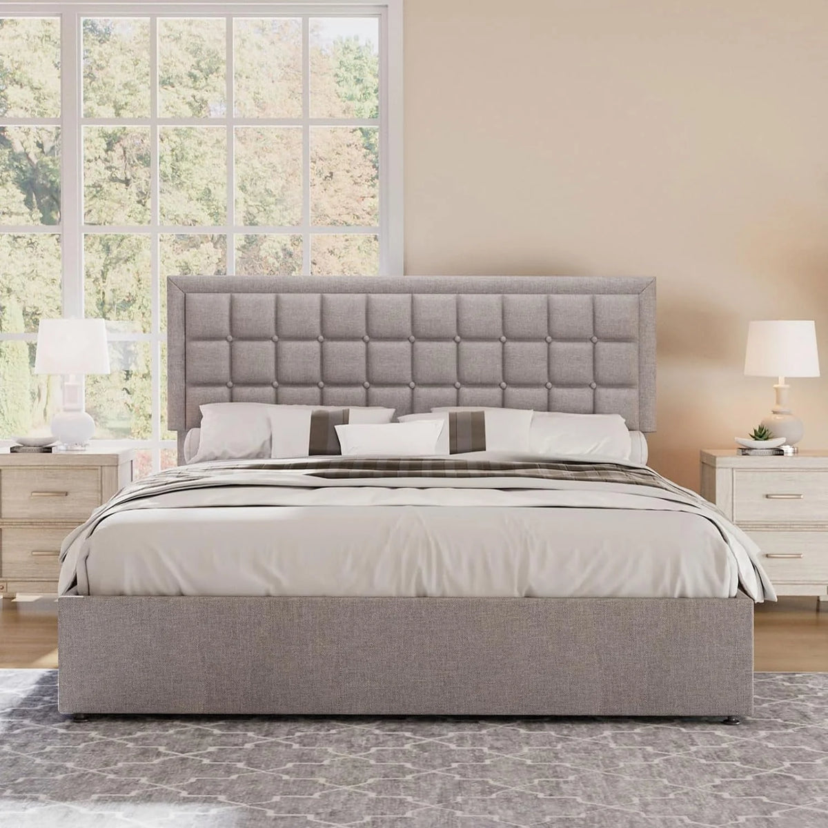 King Size Lift Up Storage Upholstered Platform Bed Frame O1828