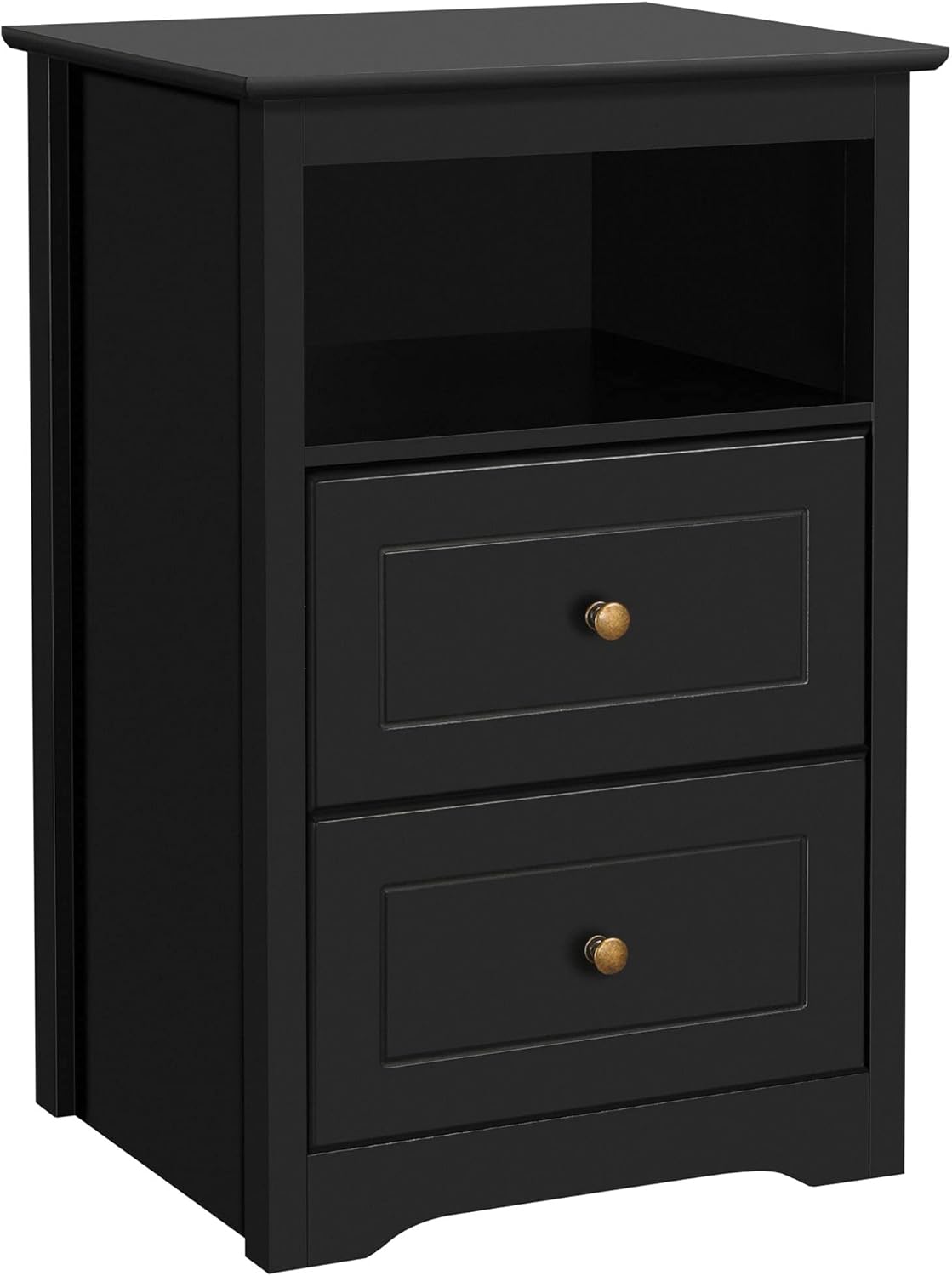 Black Tall End Table with 2 Drawers and Open Shelf K1845