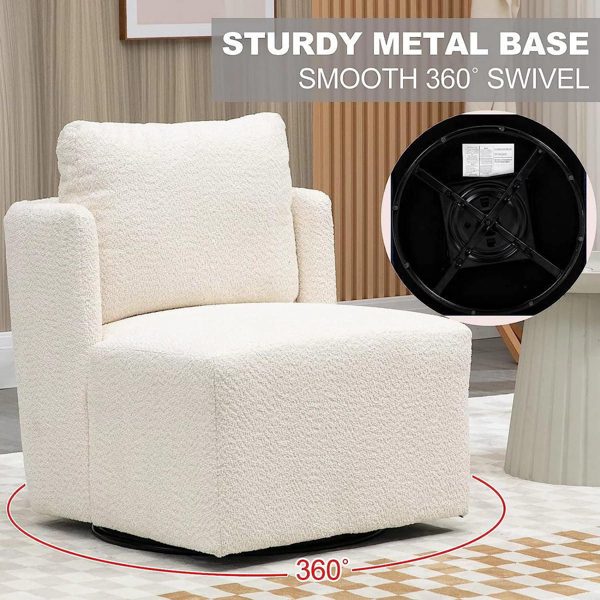 White Chenille Swivel Accent Chair with Pillow Z346