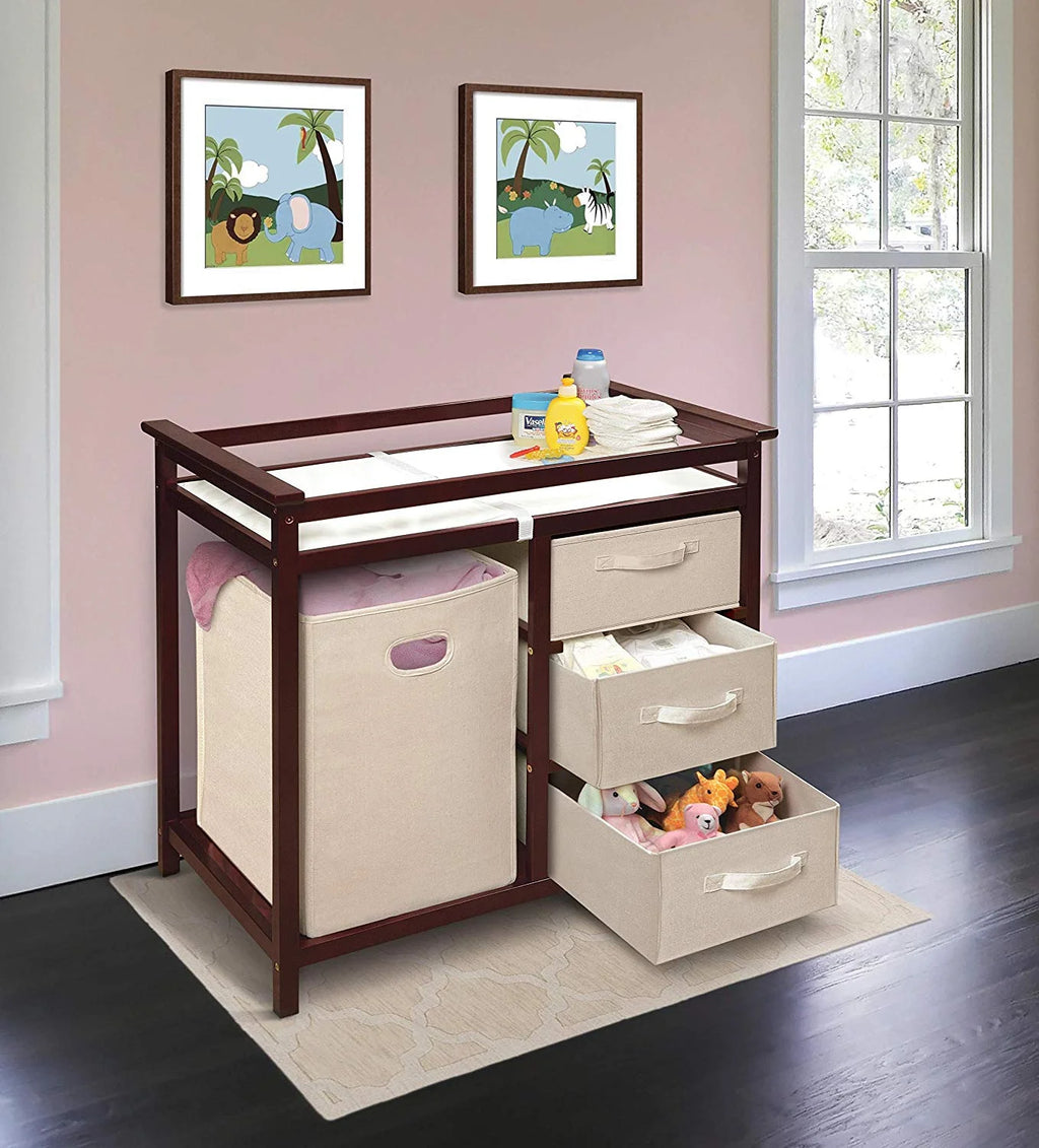 Cherry Changing Table with Three Baskets & Hamper L828062