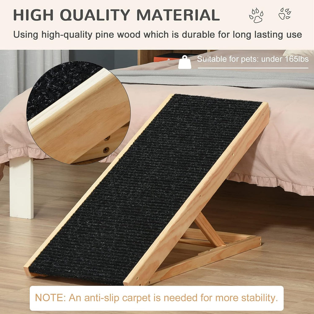 Elevated Pet Ramp, Foldable, Height Adjustable, Non-Slip Finish, Pine, 35.5" L x 16" W x 24" H, Black Z6051