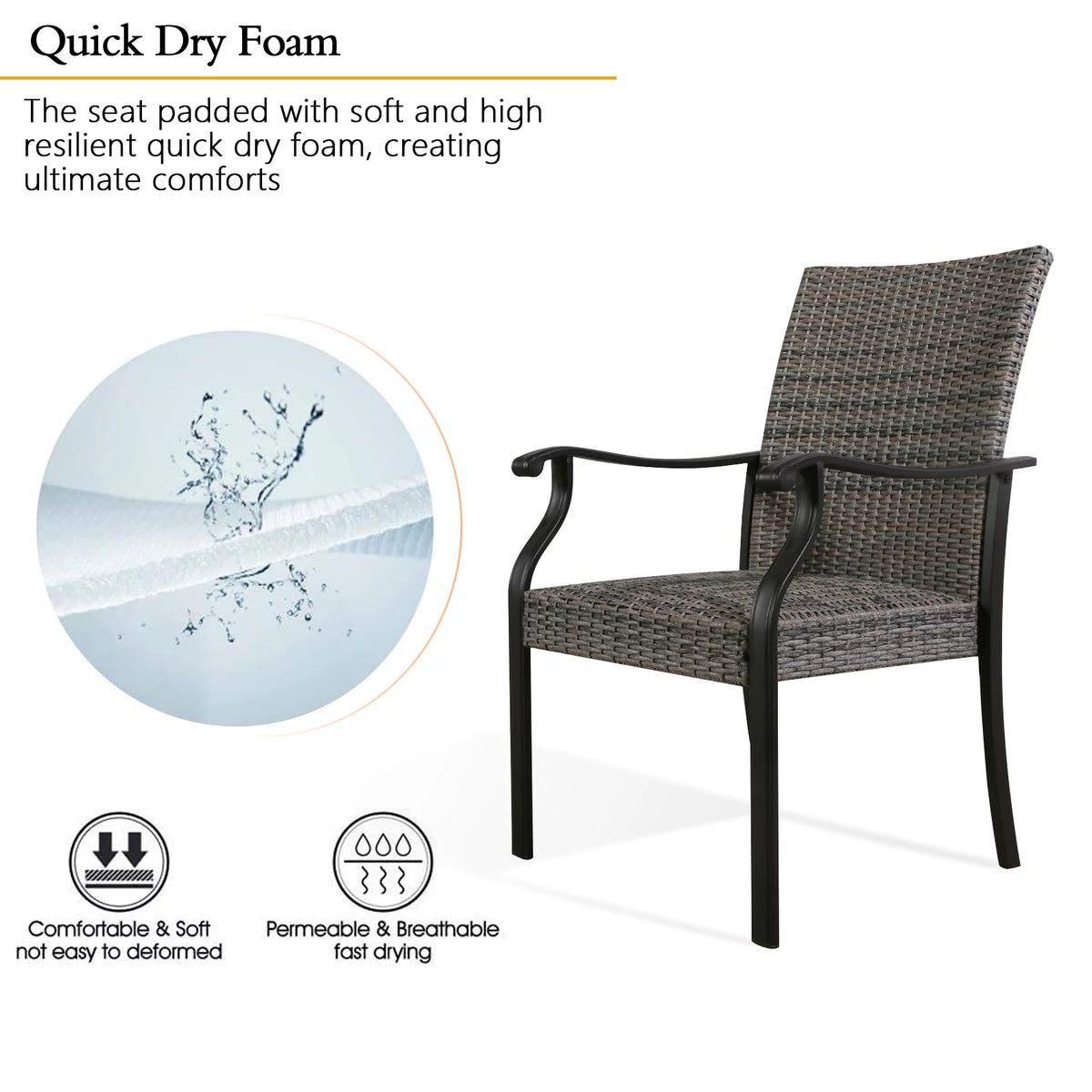 6-Person Metal Rattan Patio Dining Set with Umbrella Hole J353988