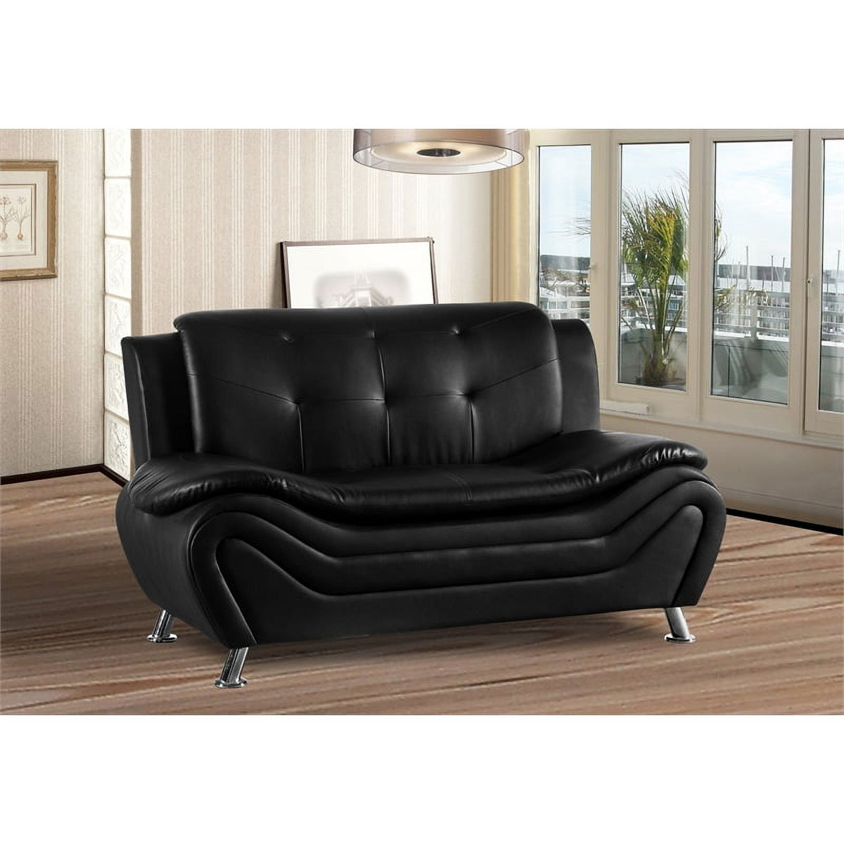 Black Faux Leather Loveseat and Club Chair 2-Piece Set J661510