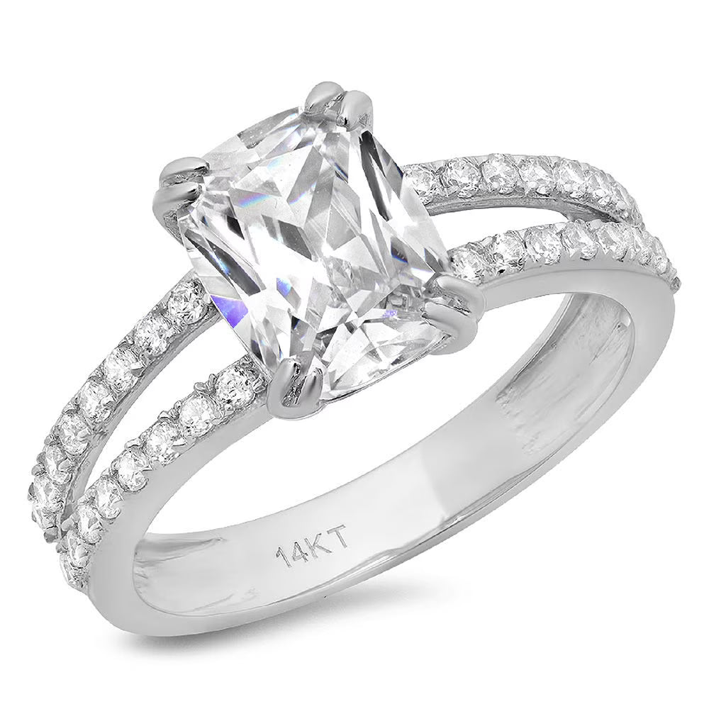 14K White Gold Cushion Cut Cultured Diamond Engagement Ring Y300793