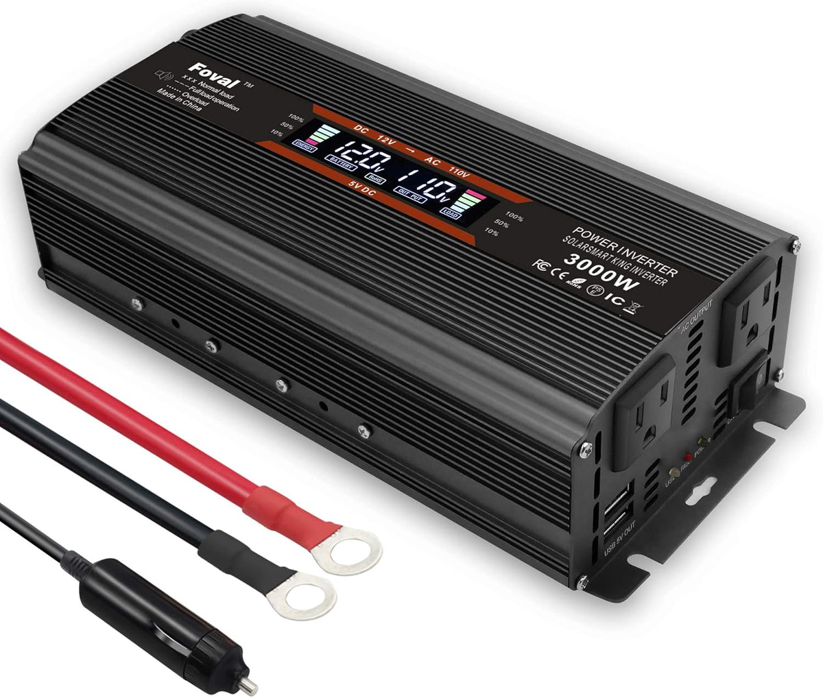 1500W Power Inverter Dual AC Outlets Dual USB DC 12V to 110V AC Car Inverter with Digital Display 4 External 40A Fuses T9021