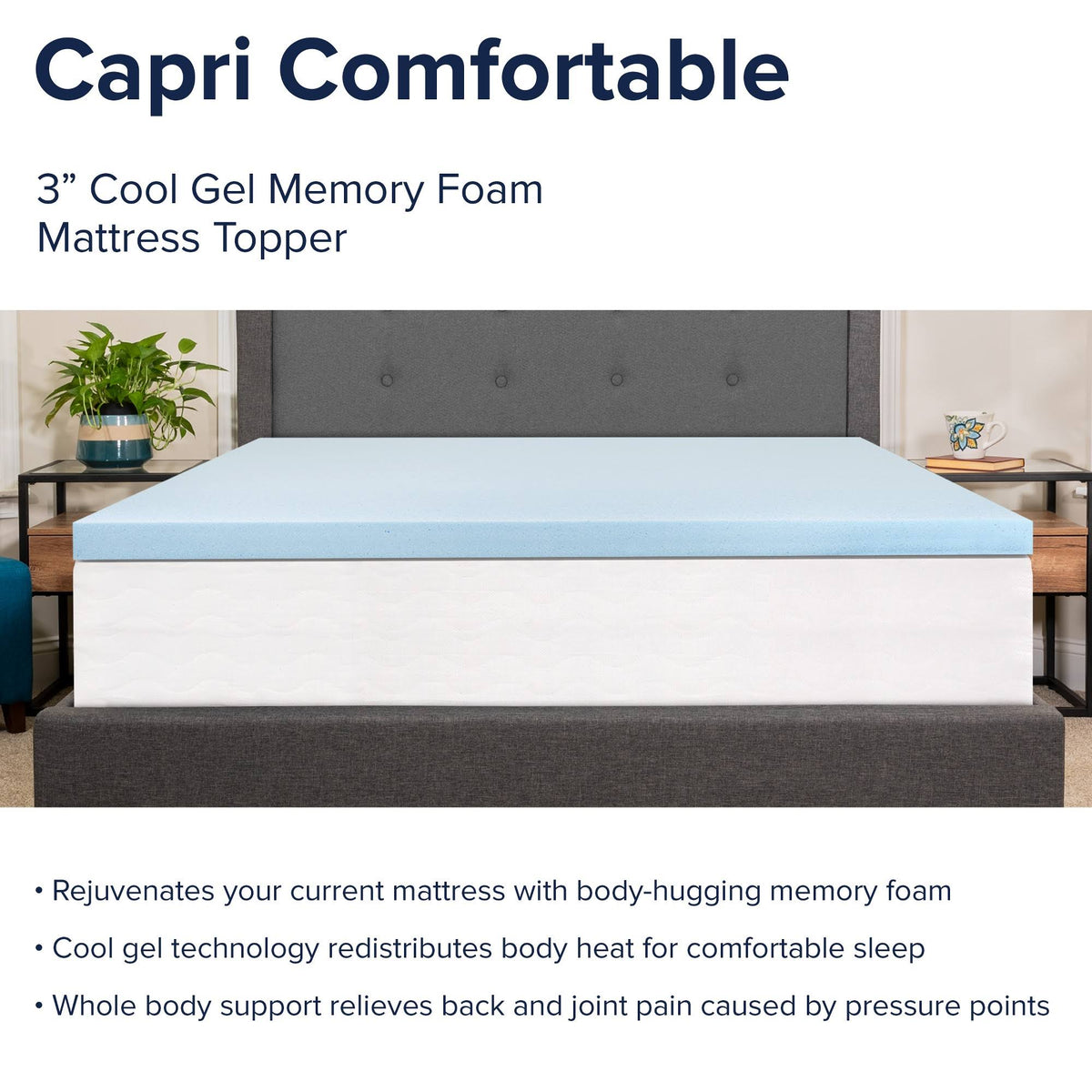 King 3 inch Cool Gel Memory Foam Mattress Topper J7079