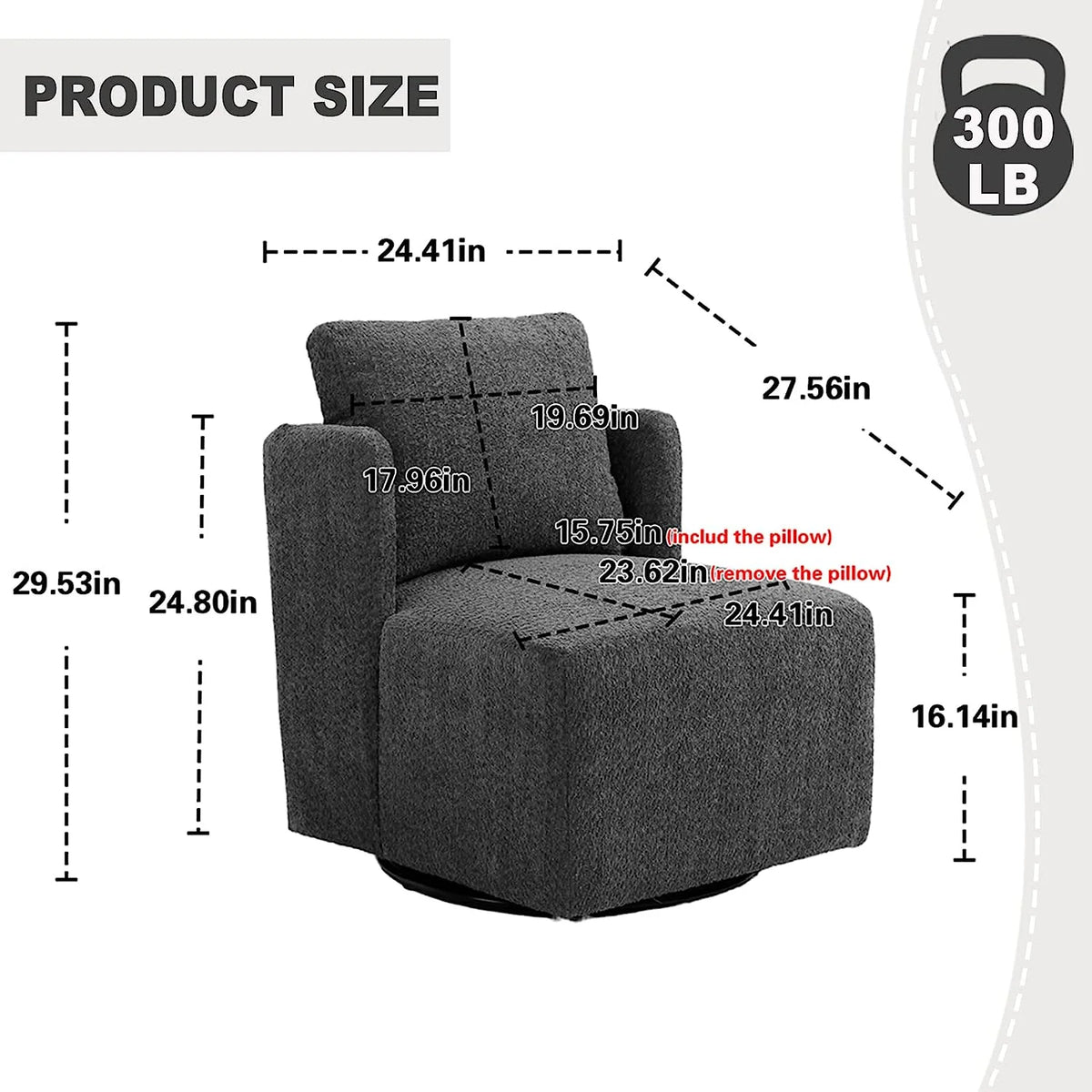 White Chenille Swivel Accent Chair with Pillow Z346