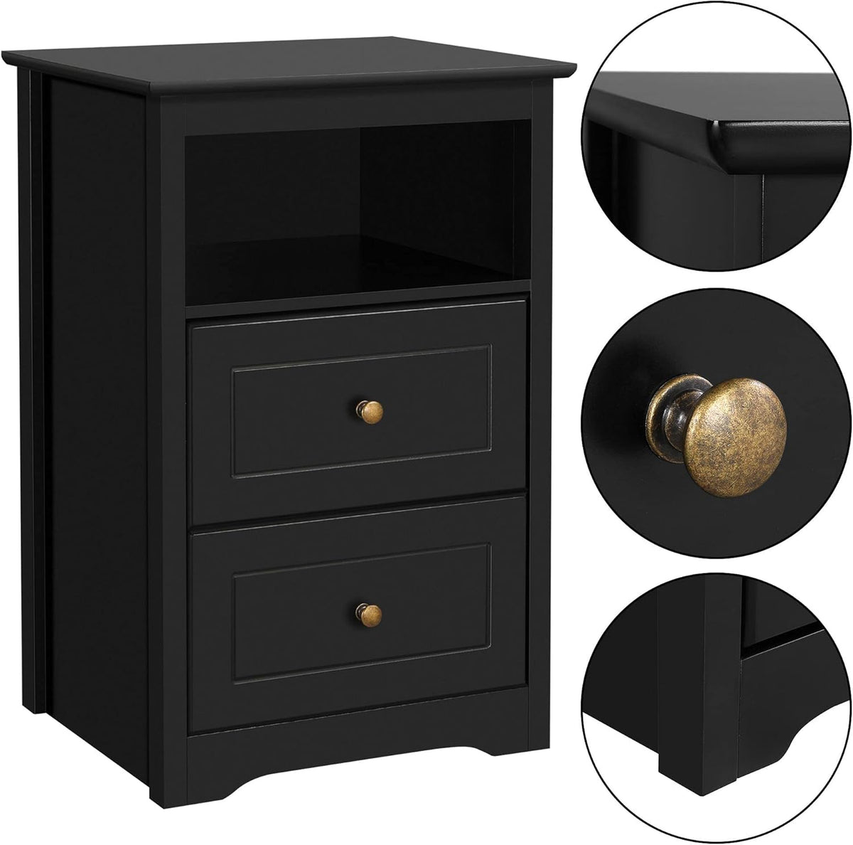 Black Tall End Table with 2 Drawers and Open Shelf K1845