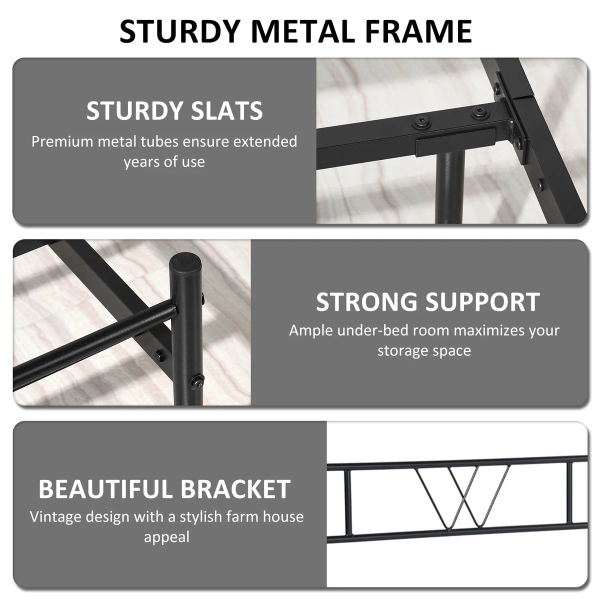Full Size Metal Platform Bed Frame with Headboard and Footboard T4870