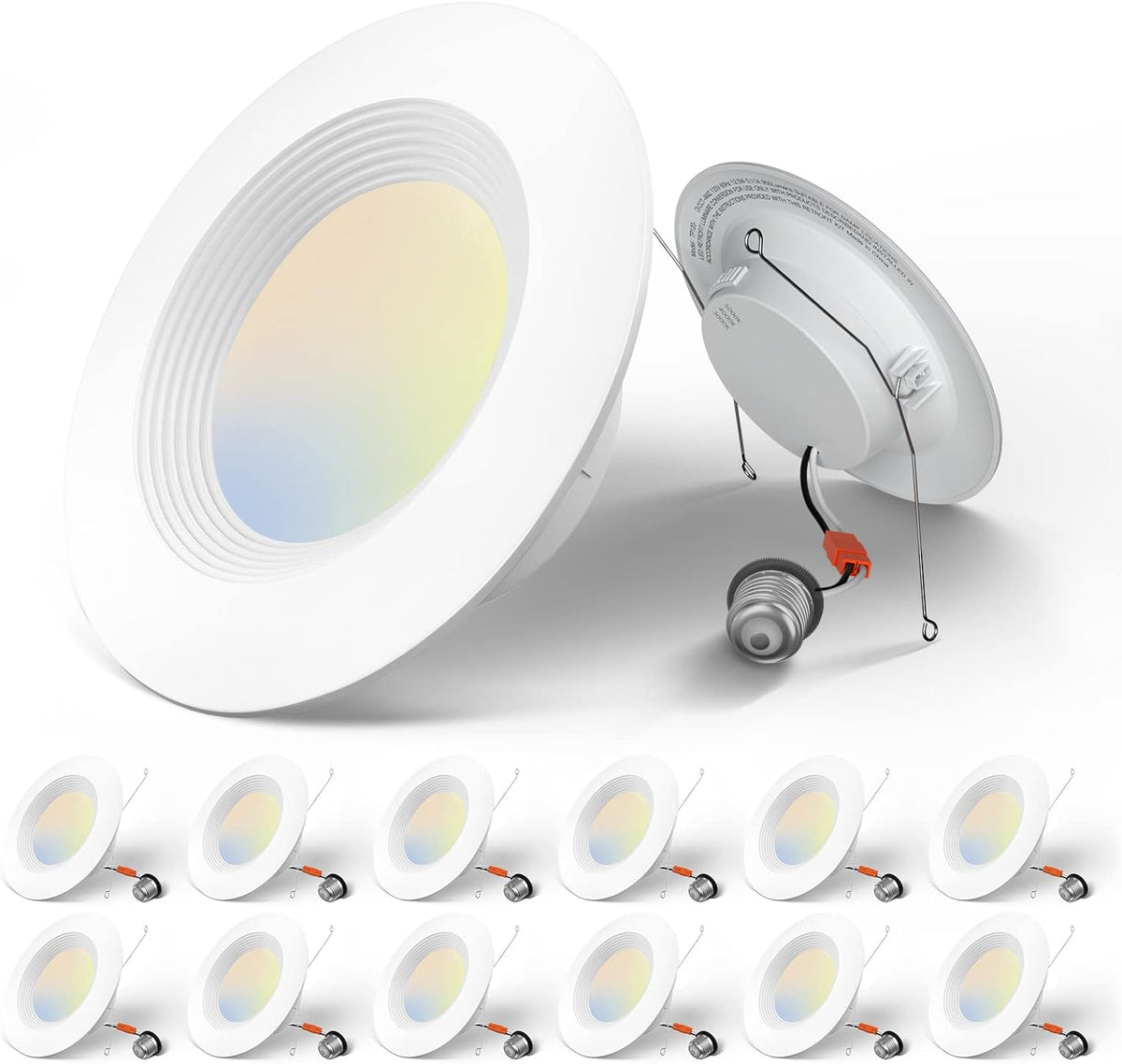 5/6 inch 3CCT LED Recessed Lighting 12 Pack, Dimmable, IC Damp Rated, 12.5W=100W, 950LM Can Lights with Baffle Trim, 3000K/4000K/5000K Selectable, Pack of 2 T53945