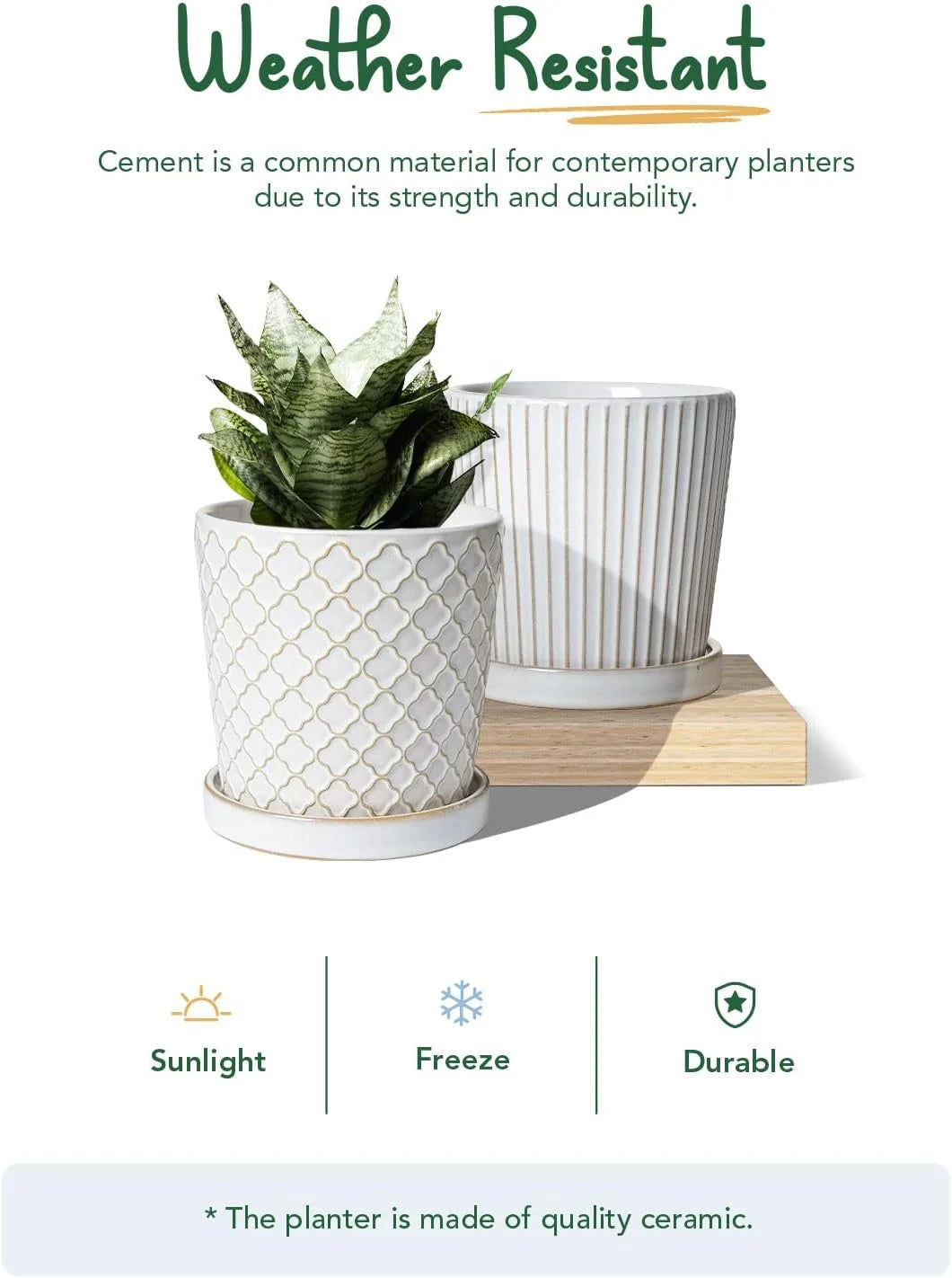 5.4 Inch Embossed Ceramic Plant Pots with Drainage, Set of 2, White Q496115
