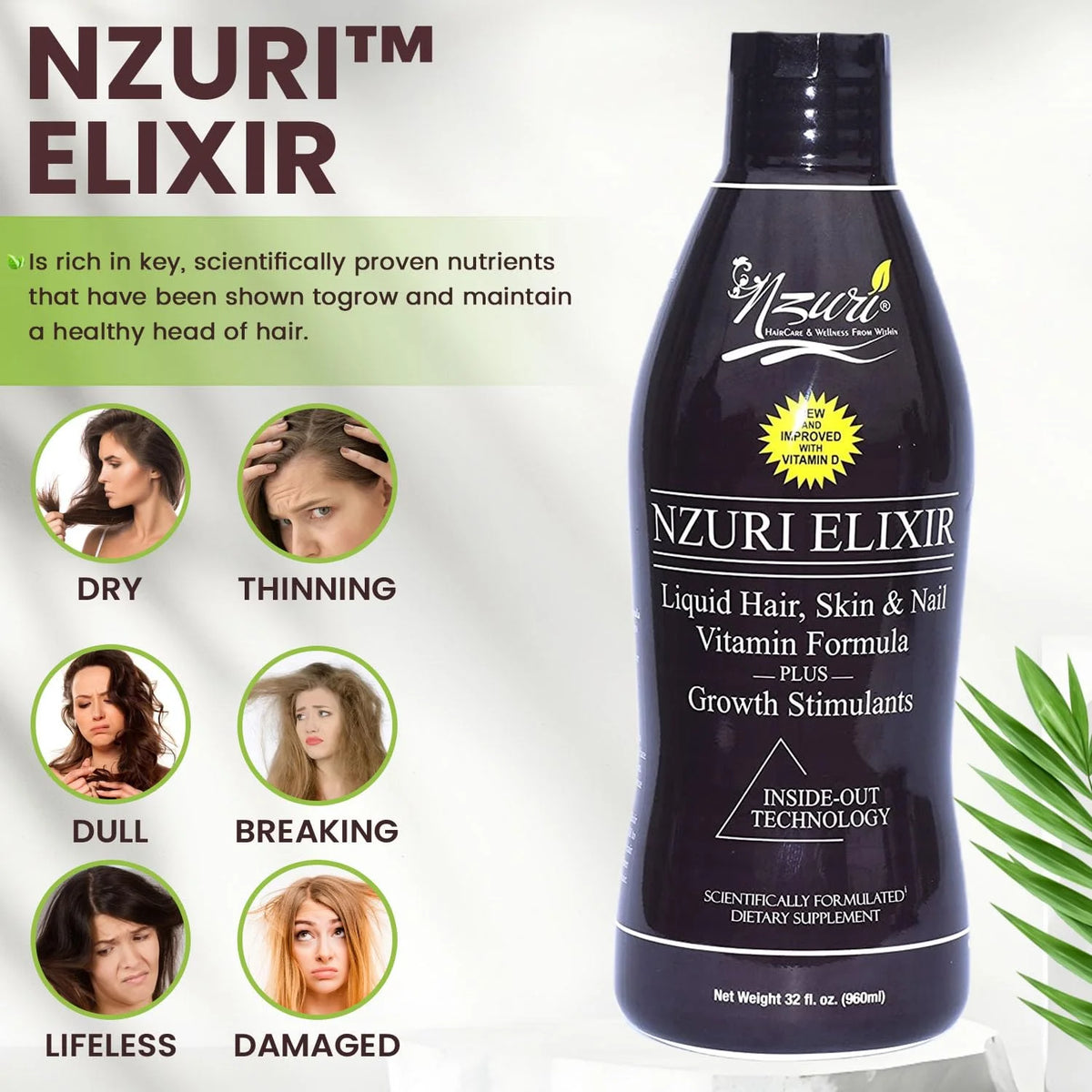Hair Skin and Nails Vitamins with Biotin, Folate, and Vitamin D, 32 oz H58041