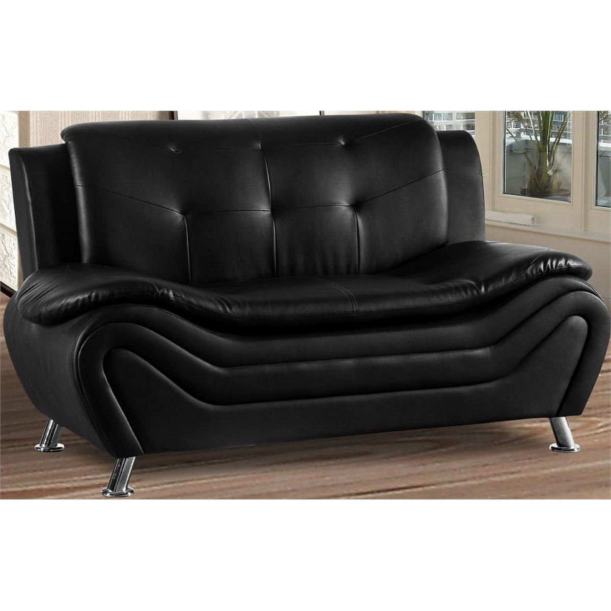 Black Faux Leather Loveseat and Club Chair 2-Piece Set J661510