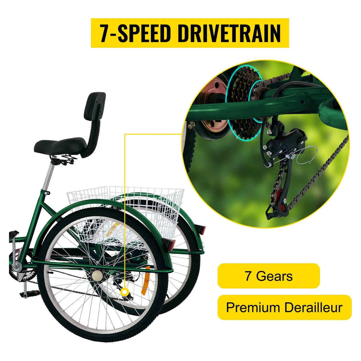 Foldable 7-Speed Adult Tricycle 24" Wheels P7782