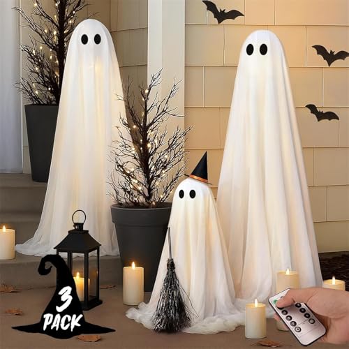 3 Pack Light Up Ghosts Halloween Decoration with Timer Remote E66262
