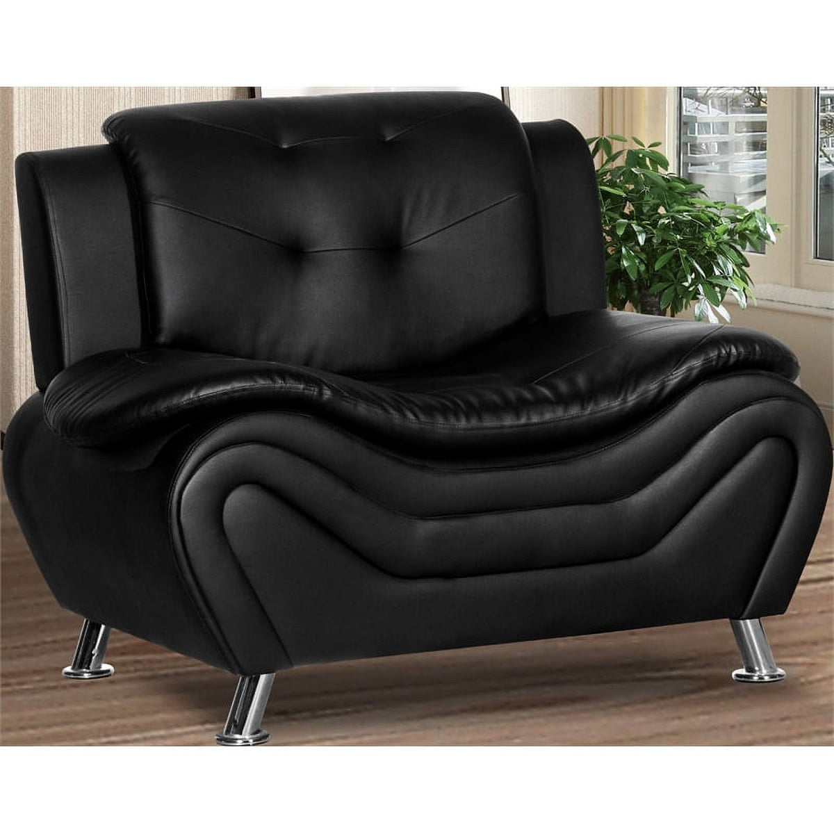Black Faux Leather Loveseat and Club Chair 2-Piece Set J661510