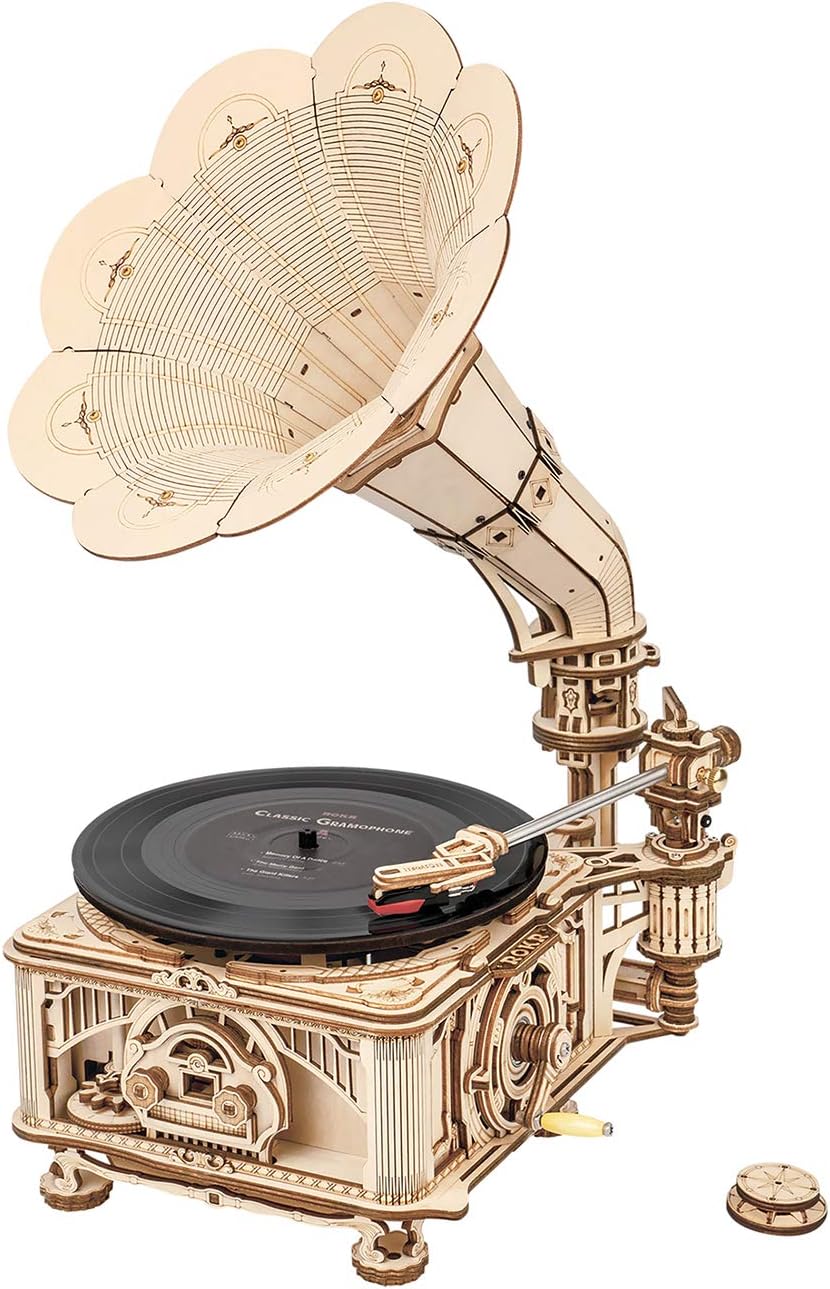 3D Wooden Puzzles Craft Model Kits Record Player DIY Mechanical Vintage Gramophone Pack of 2 X980