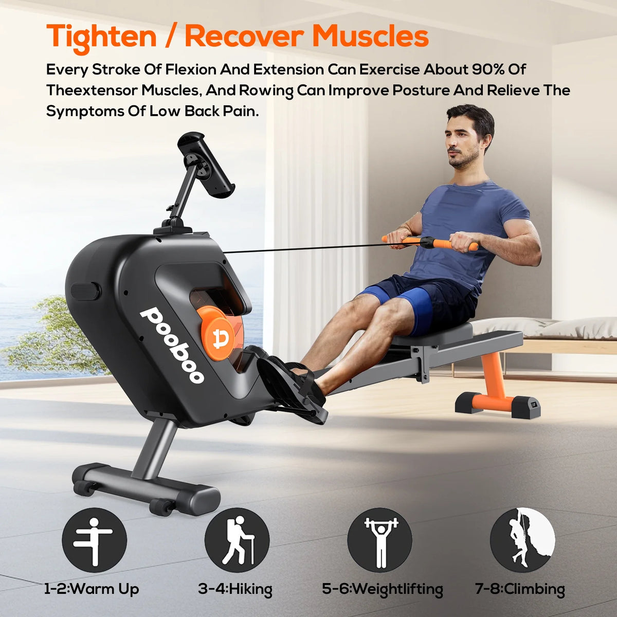 Foldable Magnetic Rowing Machine 8 Level Resistance R683067