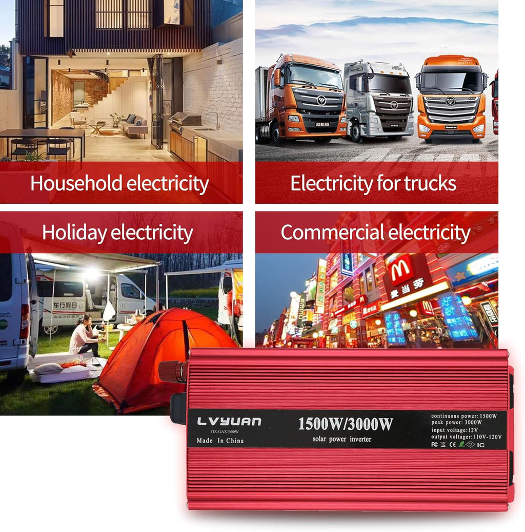 1500W Power Inverter Dual AC Outlets Dual USB DC 12V to 110V AC Car Inverter with Digital Display 4 External 40A Fuses T9021