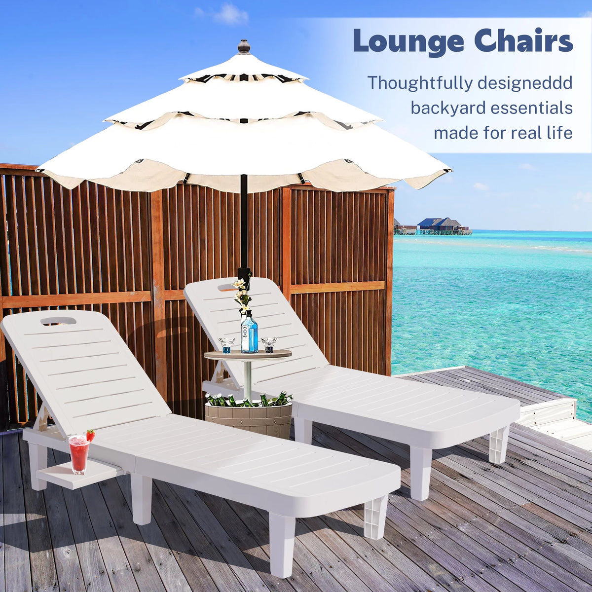 2 Pieces Patio Chaise Lounge Set with Side Table, White Z435048