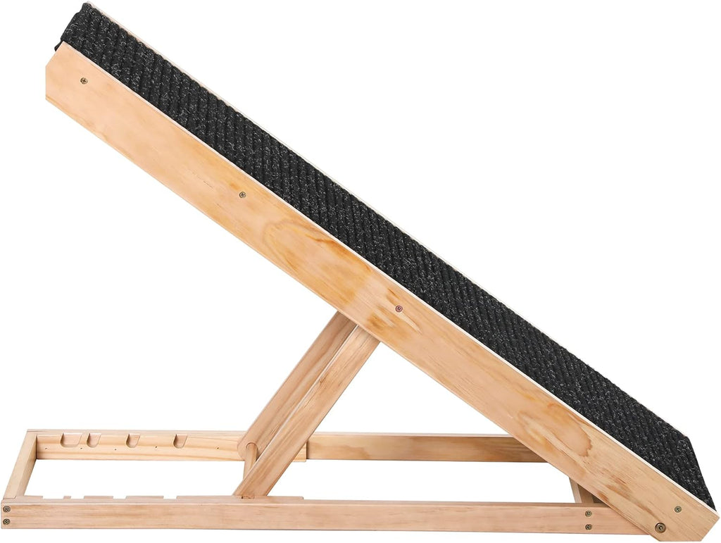 Elevated Pet Ramp, Foldable, Height Adjustable, Non-Slip Finish, Pine, 35.5" L x 16" W x 24" H, Black Z6051