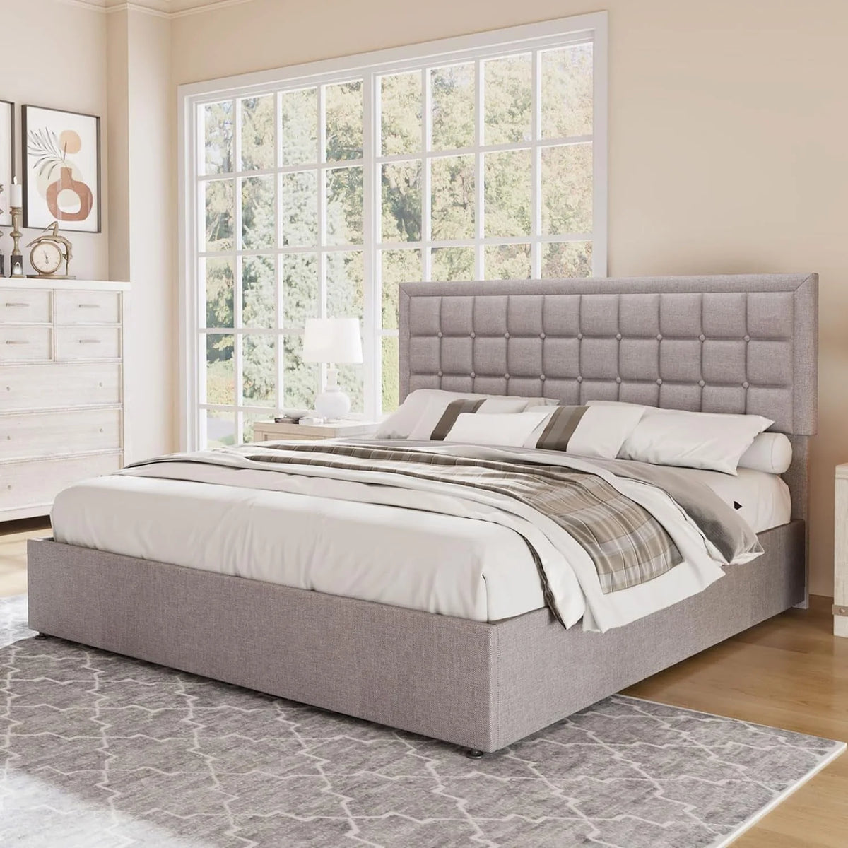King Size Lift Up Storage Upholstered Platform Bed Frame O1828