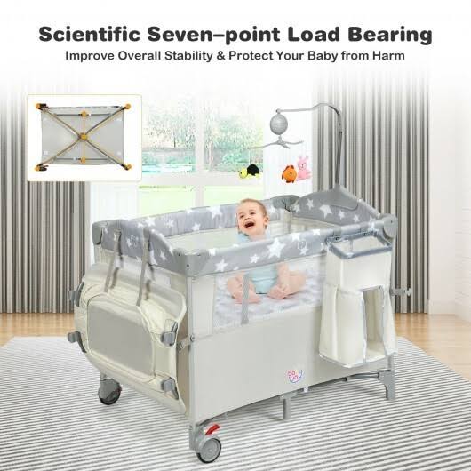 Beige Portable Baby Bassinet Crib Playard with Diaper Changer V218