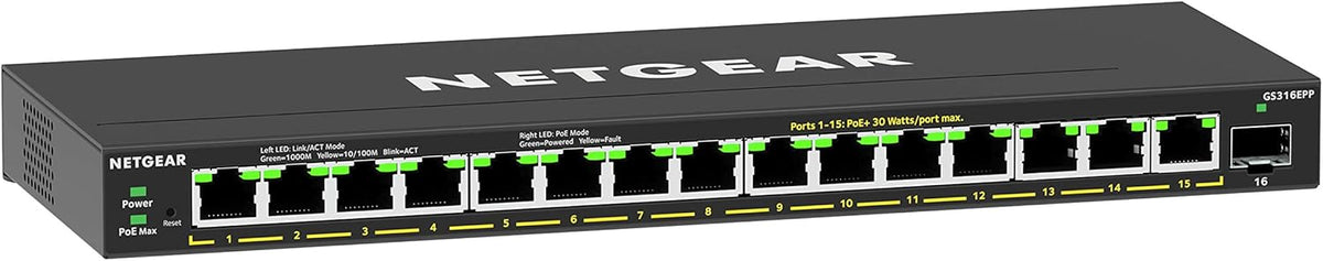 16-Port PoE Gigabit Ethernet Plus Switch with 15 x PoE+ @ 180W, 1 x 1G SFP Port E55565