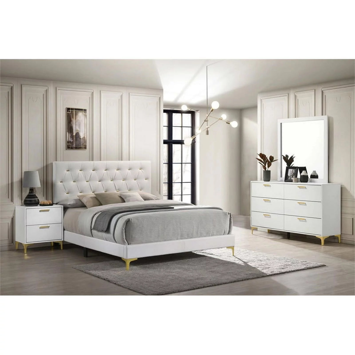 4-piece White and Gold Wood Queen Bedroom Set M721754